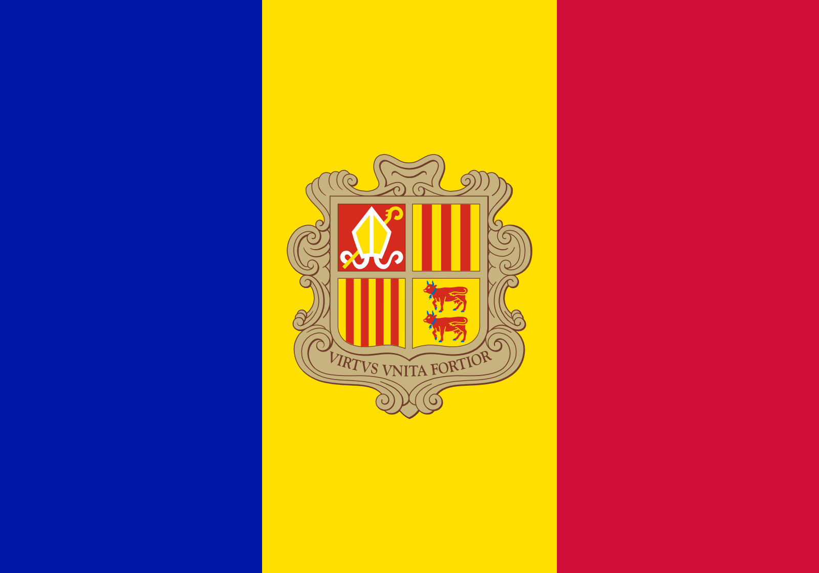 Bild der Staatsflagge Andorra - mit einer Auflösung von 1600x1120 - Europa