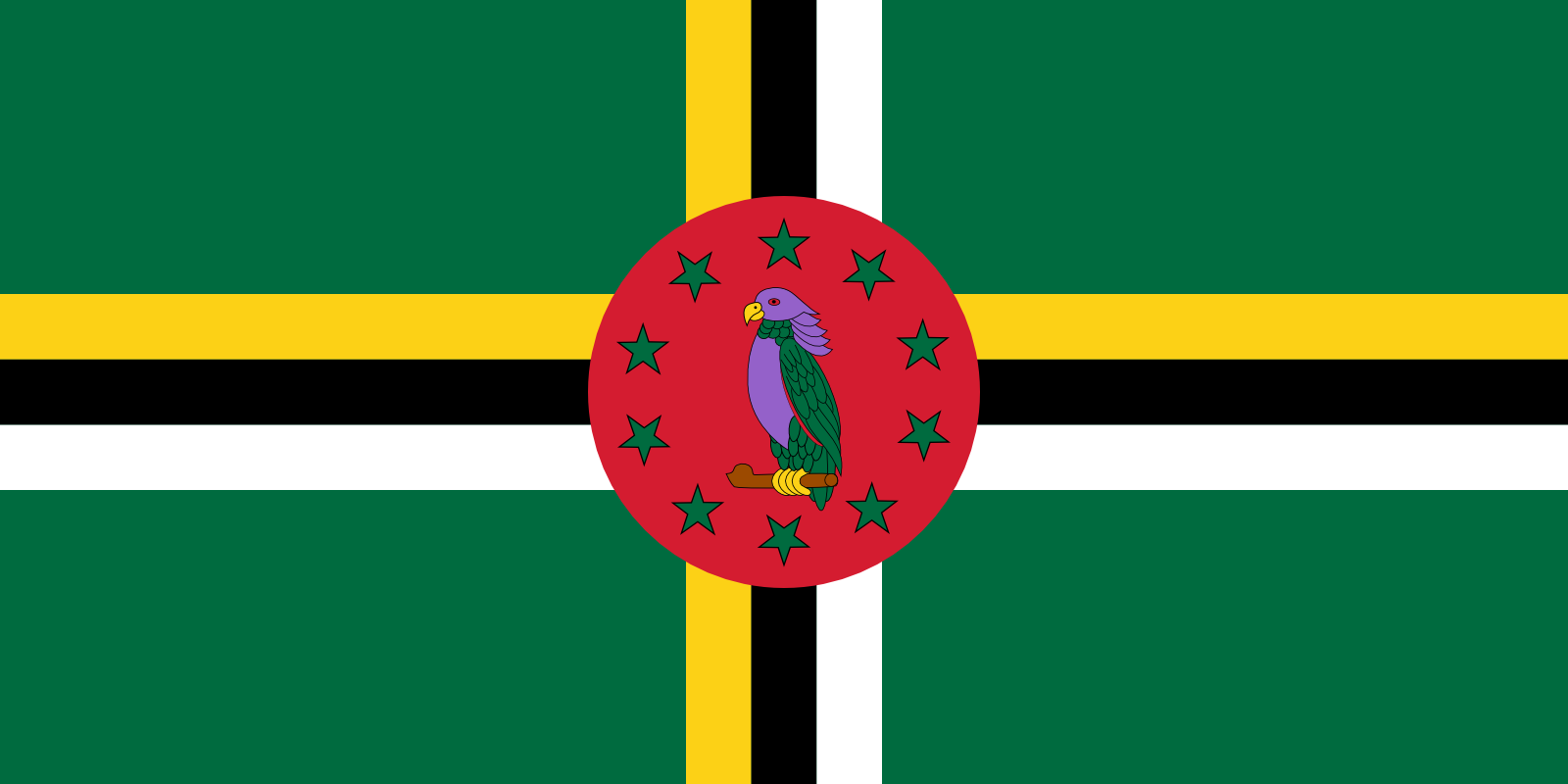 Bild der Staatsflagge Dominica - mit einer Auflösung von 1600x800 - Mittelamerika