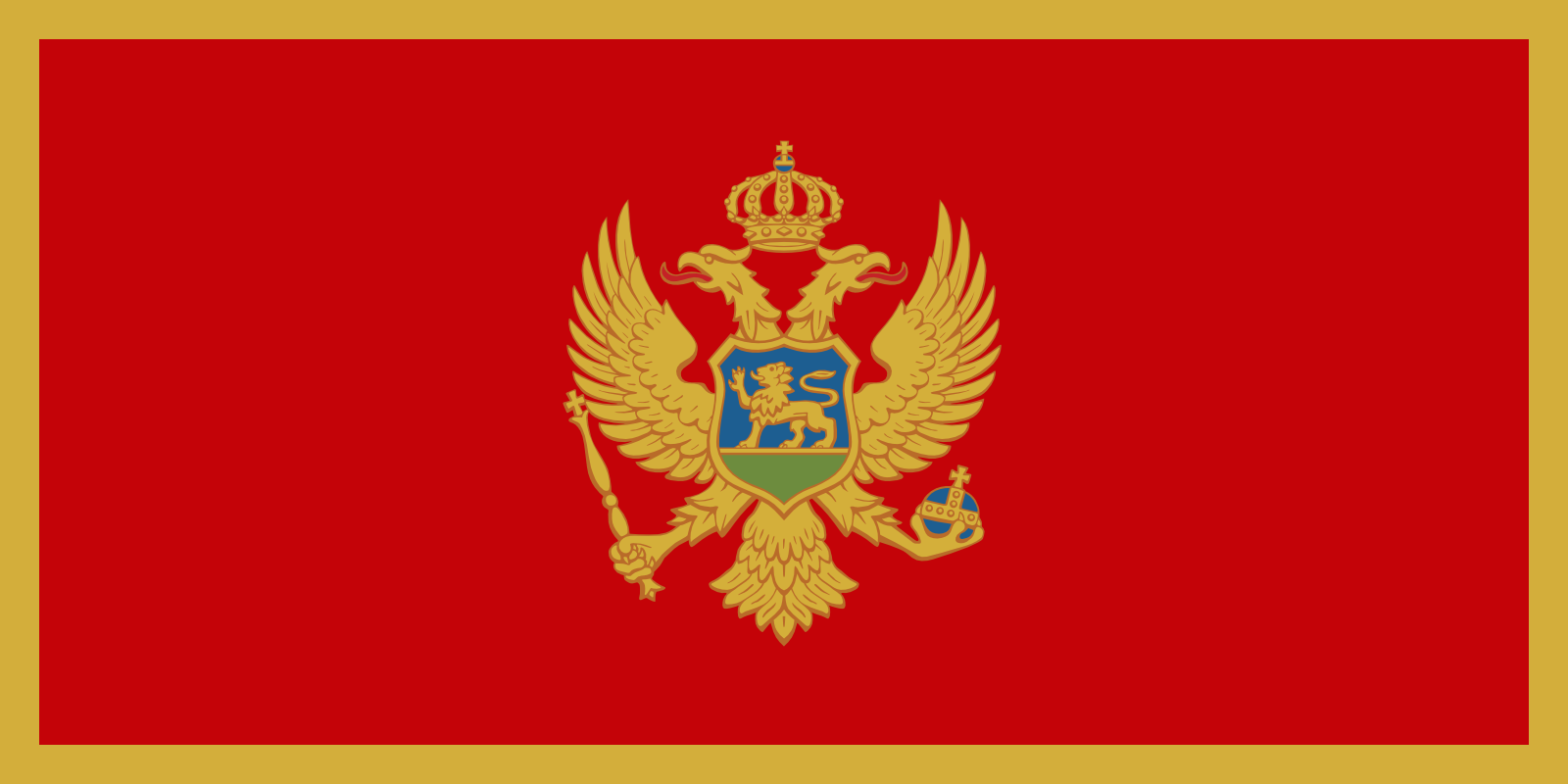 Bild der Staatsflagge Montenegro - mit einer Auflösung von 1600x800 - Europa
