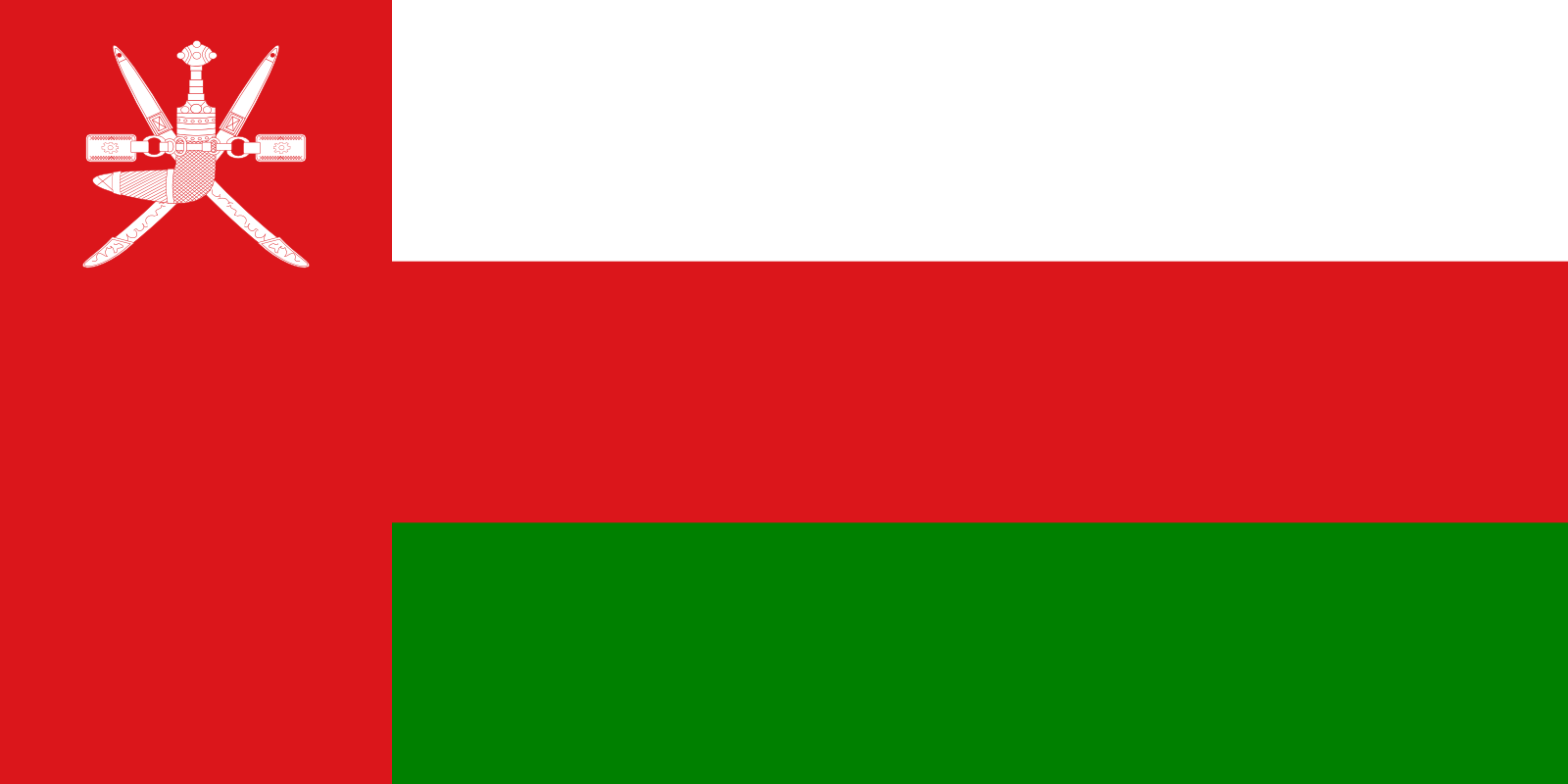 Bild der Staatsflagge Oman - mit einer Auflösung von 1600x800 - Naher Osten