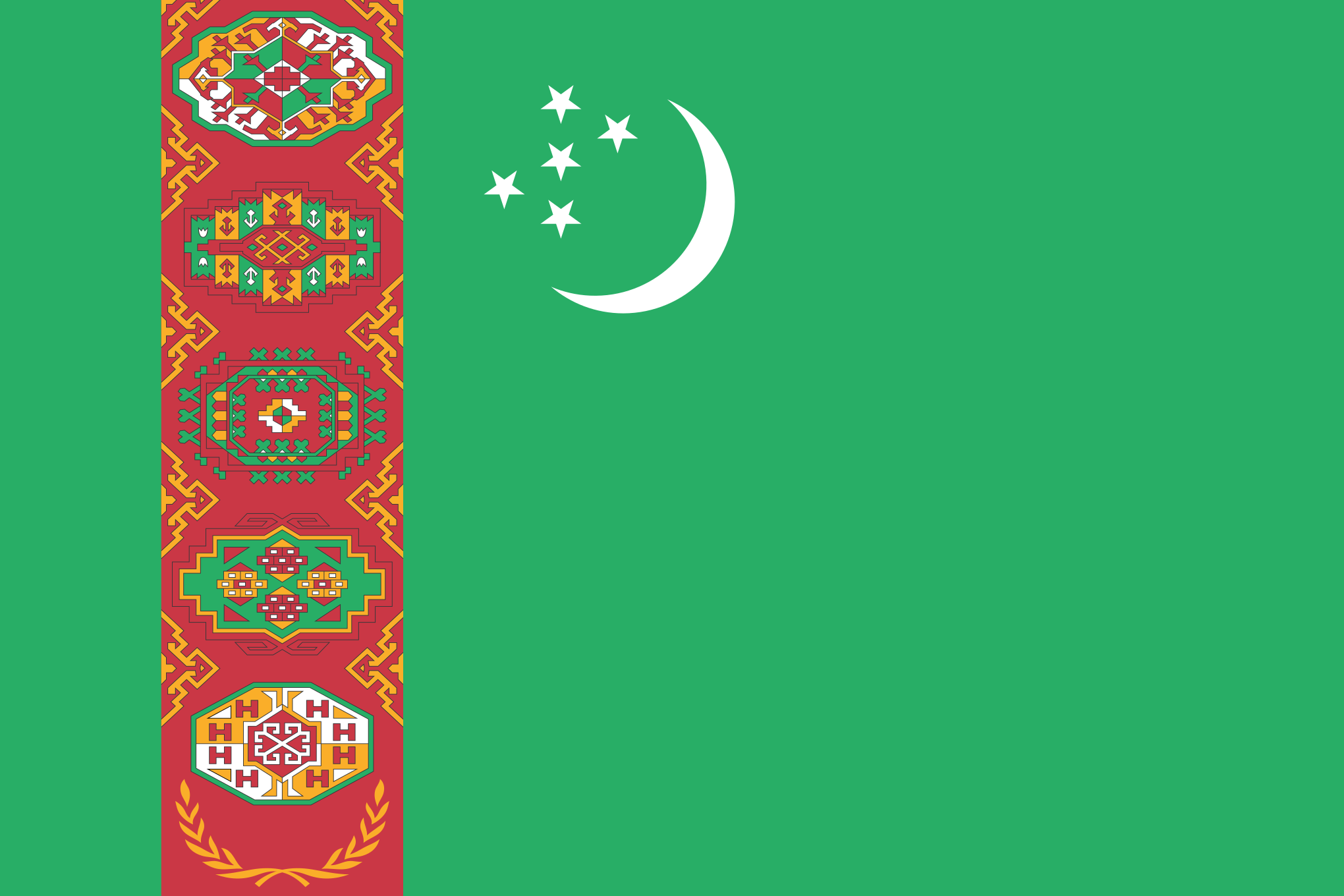 Bild der Staatsflagge Turkmenistan - mit einer Auflösung von 2040x1360 - Zentralasien